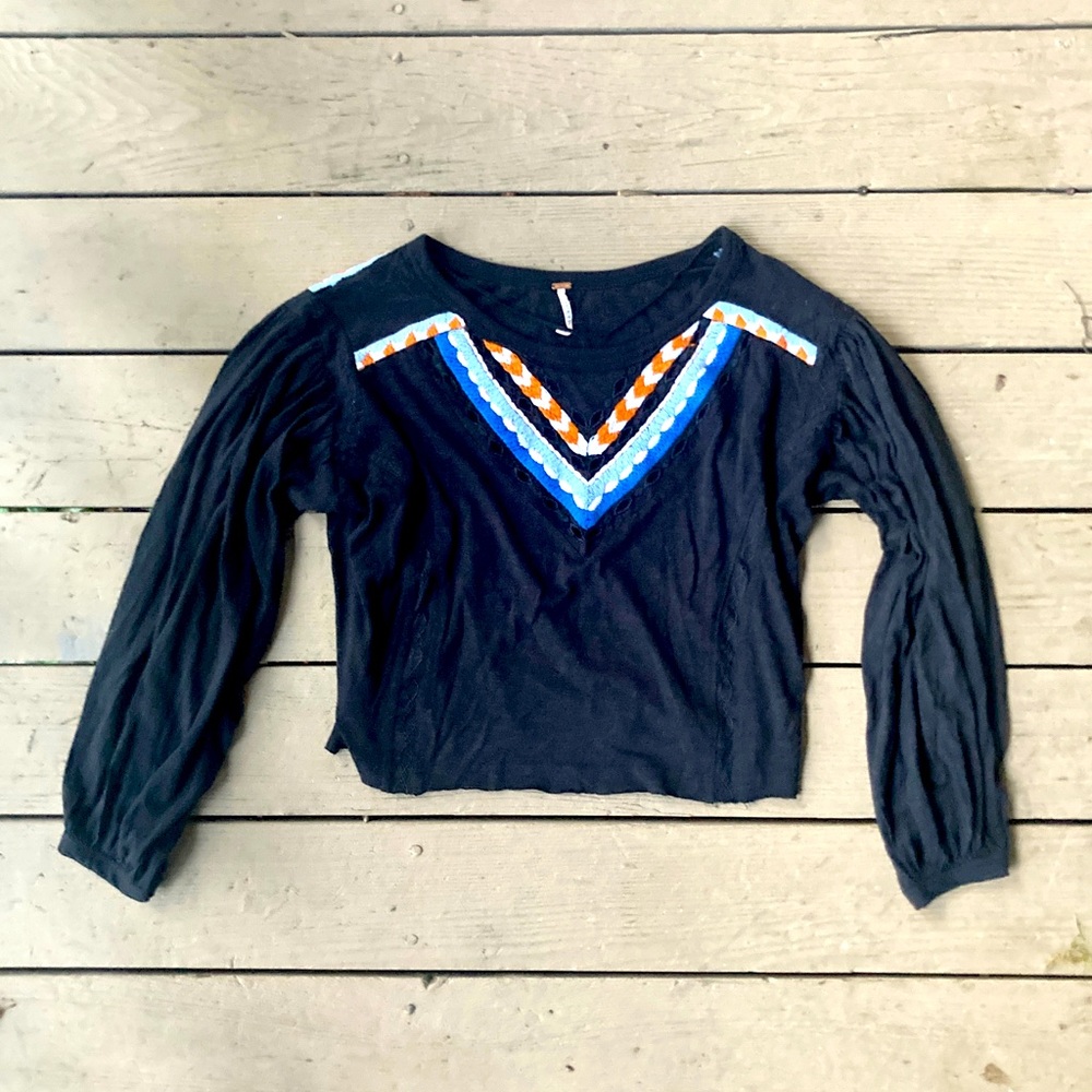 Free People Black Embroidered Dolman Top L